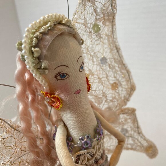 Vintage Handcrafted and painted Fabric Fairy Figurine with Lace Wings and Tassel - Picture 11 of 14